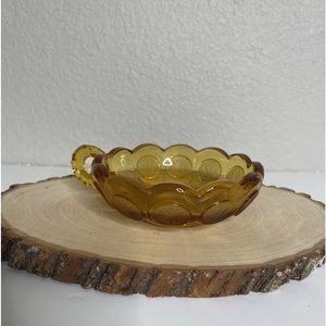 Fostoria Amber Glass Coin Dot Handled Dish Eagle